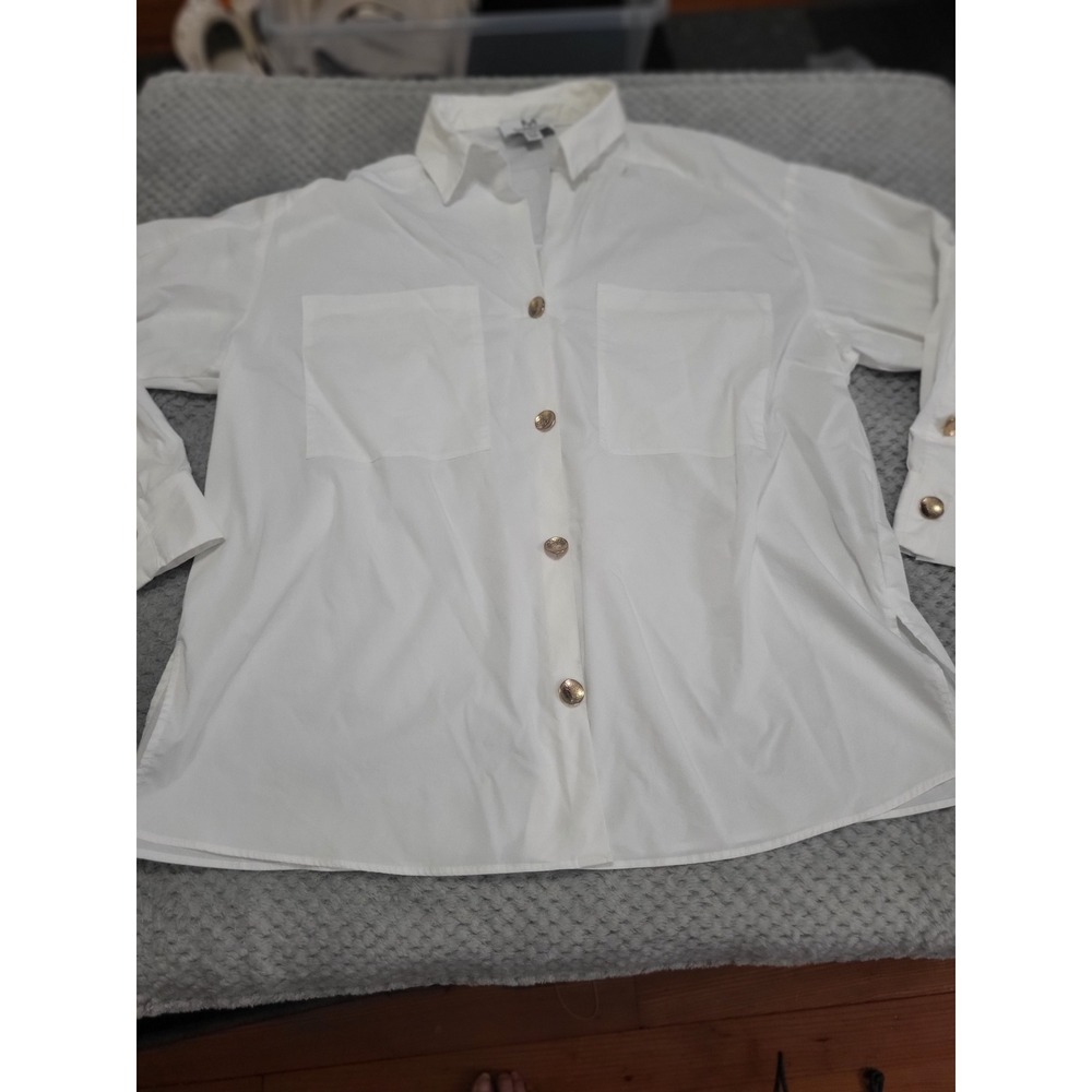 Magaschoni white button front blouse xl
